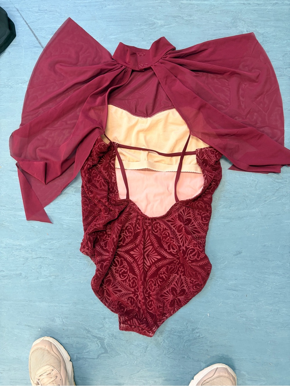 Women’s Lace-Texture One-Piece leotard in Burgundy
